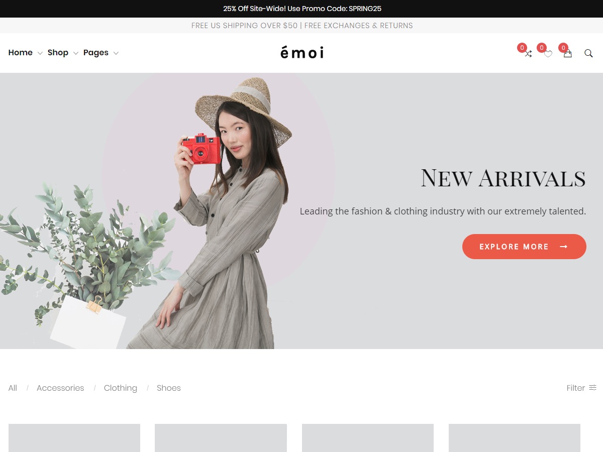 The TET30 theme's shop home page, with a fashion banner and product categories